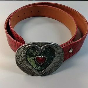 Red leather belt with Heart belt buckle